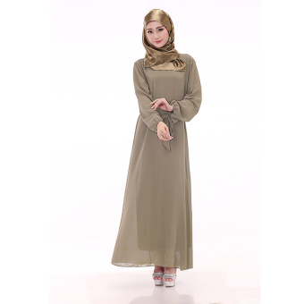 Muslim Lady Cool Loose Long Sleeve Arabia Islamic Robes Women Gown Dress(Brown)  