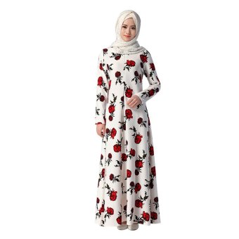 Muslim Lady Women Wear Robes Islam Style Female Outdoor Long Sleeve One-piece Dresses white - INTL  