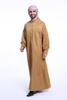 Muslim men long sleeve robe Jubahs Arab Middle East men clothes chest embroidery - camel - intl  