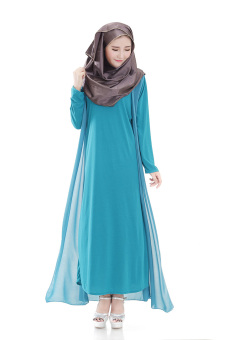 Muslim Robes Sunday Clothes New Women's Fashion Long-sleeved Chiffon Dress (Skyblue) - Intl  