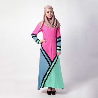 Muslim Women Abaya Geometry Color Kaftan Long Robe Large Pendulum Dress (Red)  