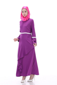 Muslim Women Dress Solid Color Long-sleeved Clothing (Purple) - Intl  