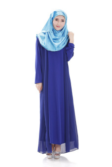 Muslim women gown long-sleeved dress (Navy blue)  