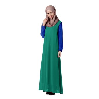 Muslim Women Summer Chiffon National Dress With Bowknot On The Waist (Green)  