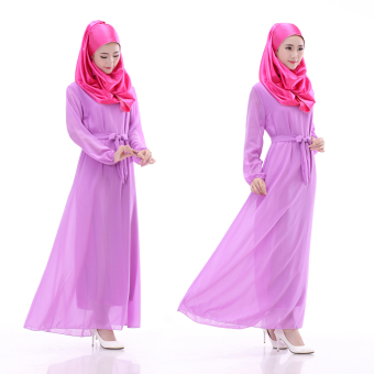 Muslimah Tops Dress Moslem Islam Women Baju Kurungs Dress Light Purple  