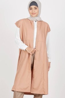 Musoffia Vest Rompi Cardigan Luaran Panjang Haya Outer Cokelat Brown Polos Hijab Muslim Formal Casual  