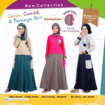 Mutif M-111 Dress Wanita Baju Muslim Modern Gamis Katun Combed Kaos Hijau Denim  