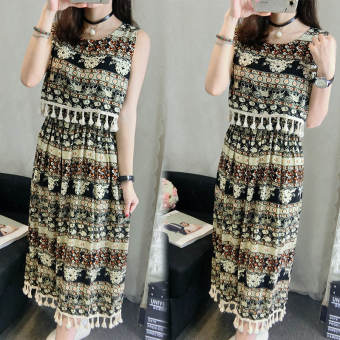 National Style Summer Flora Print Beach Maxi Casual Dresses National Style Sleeveless Bohemian Traveling Holiday Wild Party Dress Color No.4 YM-08A4  