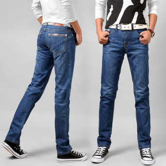 New 2016 Jean Mens Pants Men's Jeans Men Thin trousers Mid Waist Straight Business Casual Style Size:28-40 -light blue - Intl  