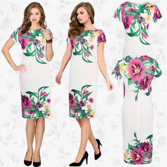 New 2017 Sexy Dresses Floral Printed Embroidery Big Size Back Zipper Slim Luxury Unique Design High Quality (White) - intl  