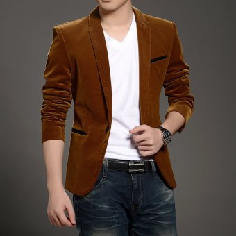 New Arrival Men's Casual Blazers Button Stylish Slim Corduroy Blazer Male Fashion Suit Jacket(Brown)  