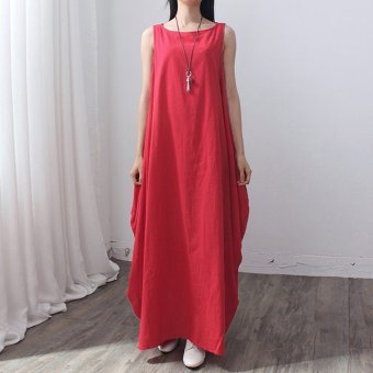 New Arrival ZANZEA Fashion Womens Cotton+Linen Dress Casual Loose Long Maxi Elegant Vestidos Plus Size Chinese Style Red - intl  