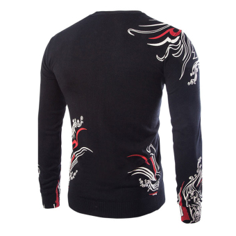 New autumn and winter high quality fashion casual round neck sweater men sweater Slim dragon stamp black  