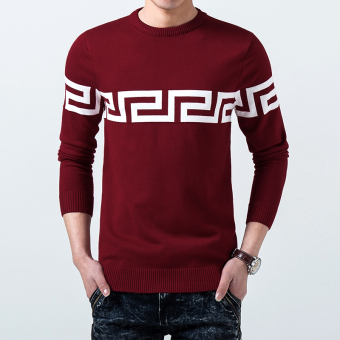 New autumn and winter high-quality men's fashion Slim round neck sweater spell color(red)-intl - intl  