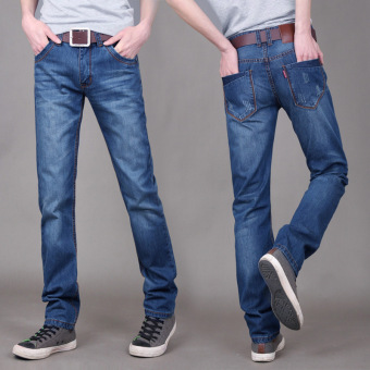 New Casual Men's Jeans Slim fit Men Pant Personality pockets Fashion Jeans Men Straight Plus Size 28~38 hombre pantalones -light blue (Intl)  