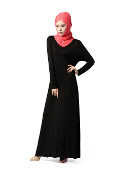 New Fashion Abaya Long Sleeves Muslim Wear Modal Maxi Dress Jubahs Black  