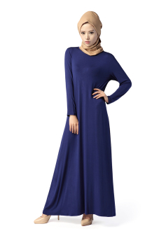New Fashion Abaya Long Sleeves Muslim Wear Modal Maxi Dress Jubahs Blue  