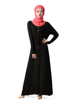 New Fashion Abaya Long Sleeves Muslim Wear Modal Maxi Dress Muslim Jubahs Black  