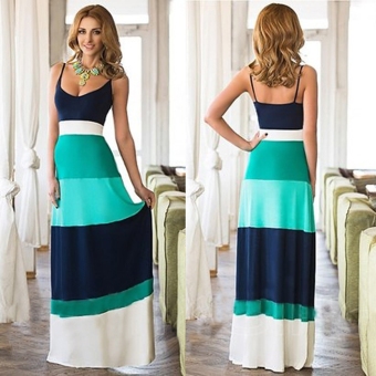 New Fashion Casual Sleeveless Women Striped Maxi Patchwork Dress - intl  