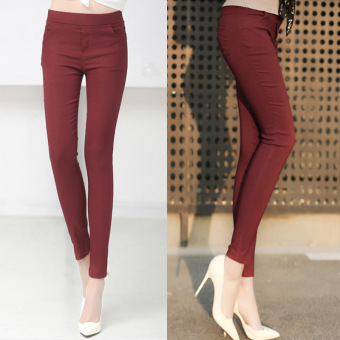 New Fashion Colored Stretch Fashion Female Candy Colored Pencil Women's Pants Elastic Cotton Pants OL Slim Trousers 3XL(Wine Red) - intl  