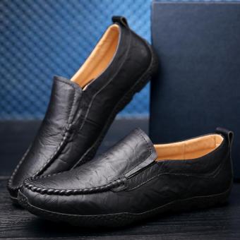 New Fashion Men Casual Doug Shoes Driving Shoes Men Leather Peas Shoes Men Fashion Flats-Black  