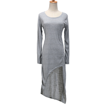 New fashion OL sexy slim dress, irregular hem long sleeve Gray  