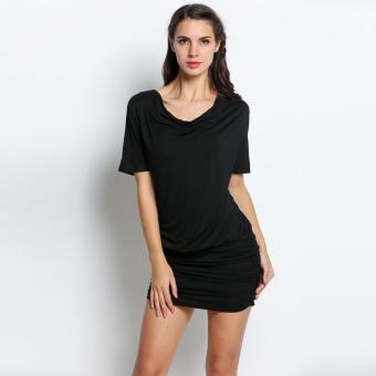 New Fashion Women Casual Stretch Batwing Sleeve Bodycon Soft Mini Dress With Drape Front - intl  