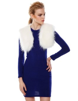 New Fashion Women Sleeveless Faux Fur Tank Vest Short Wrap Shrug Cape Coat-white-  