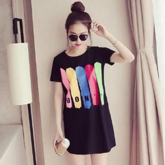 New Korean fashion printing letters loose long O colar short sleeves T-shirt dress - intl  