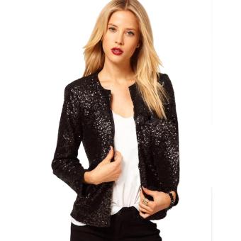 New Lady Women Fashion Long Sleeve O-Neck Sequins Button Casual Short Coat - intl  