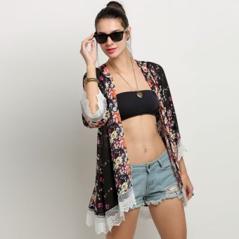 New Lady Women's Fashion Floral Print Loose Long Chiffon Cardigan Top Blouse - intl  