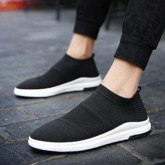New Men's Fashion Sneakers Breathable Air Mesh Man Mid City Sock Walking Shoes Outdoor Sports TOP Trainner Shoes (Black) - intl  