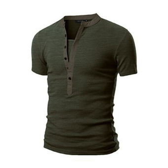 New men's short sleeved round neck T-shirt collar stitching (green)-intl - intl  