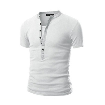 New men's short sleeved round neck T-shirt collar stitching (white)-intl - intl  