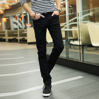 New Mens Slim Fit Straight Denim Jeans Trousers Black (Intl)  
