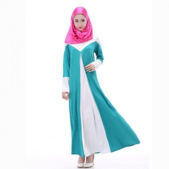 New Muslim Abaya dress contrast color Islamic dress dubai Islamic clothing Muslim kaftan abaya Dress turkish jilbab (Emerald)  