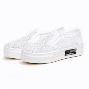New Net Shoes Women's Flatform Shoes Non-slip Lace Breathable Full Hollow Old Beijing Women's Cloth Shoes (White) - intl  