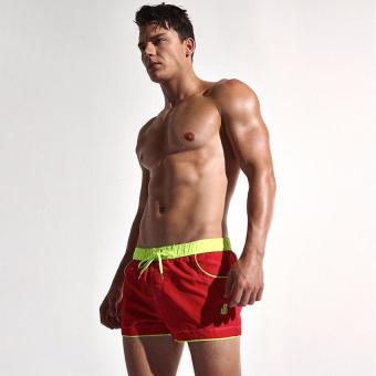 New Shorts Of Men's Quick-Drying Men's Swimwear Beach Shape Men Board Shorts Bermuda Fashion Lining Lining Shorts L(Red) - intl  