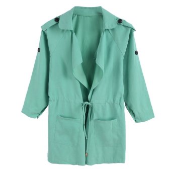 New Stylish Green Drawstring Pockets Notch Lapel Trench Coat-green-M  