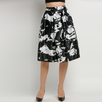 New Stylish Women's Retro Print Contrast Color Pleated High Waist Skirt - intl  