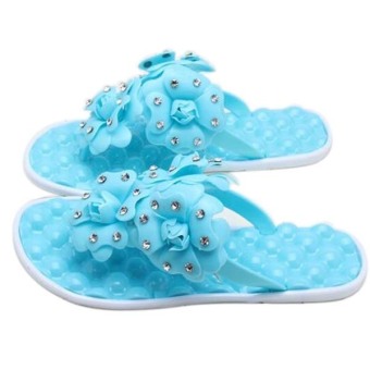 New Summer Rhinestone Flip Flop Massage shoes Fashion Flower Slipper (Blue) - intl  