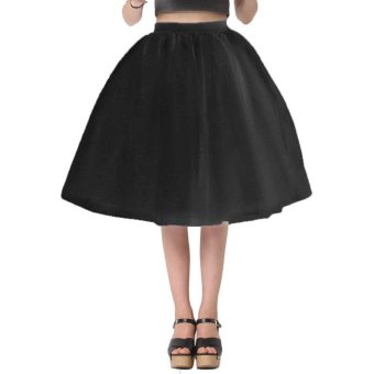 New Women Chiffon Tulle Skirt High waist Midi Knee Length ChiffonFemale Skirts plus size S-3XL(black) - intl  