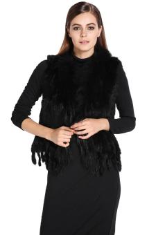 New Women Hot Fashion Knit Sleeveless Faux Fur Vest With Raccoon Fur Collar Waistcoat - intl  