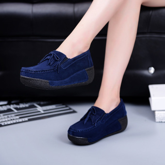 NEW Women Shoes Bowtie Muffin Heavy-bottomed Platform Women Flats Fashion Loafers (Blue) - intl  