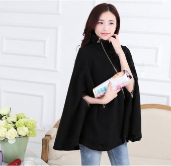 New Women&039;s Fashion Batwing Sleeve Casual Loose Warm Thickening Cloak Coat Jacket Overcoat-black-M  