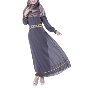Niyatree Muslim Church Muslimah Women Knotted Waist Long Dress - Grey  