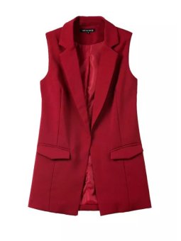 Notched Collar Chic Solid Sleeveless Blazer Wine Red  