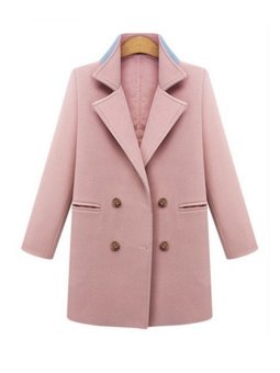 Notched Collar Front Buttons Plus Size Delicate Coat Pink  