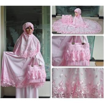 Nuranitex Busana Muslim Mukena Behel Brukat Susun Zahra Antik - Pink  