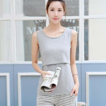 Nursing Maternity Clothes Summer Blouse Pregnant Tank Tops T Shirt Stretch Large Women With Breast Feeding Clothing Breast Vest Gray - intl  